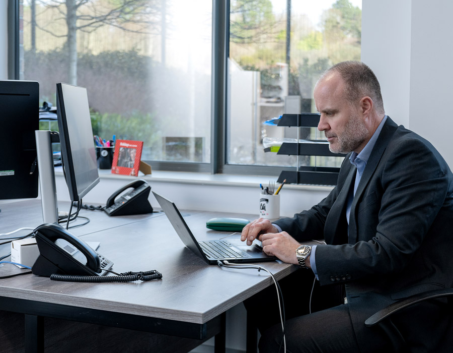 Person working at desk in the Innovation Factory